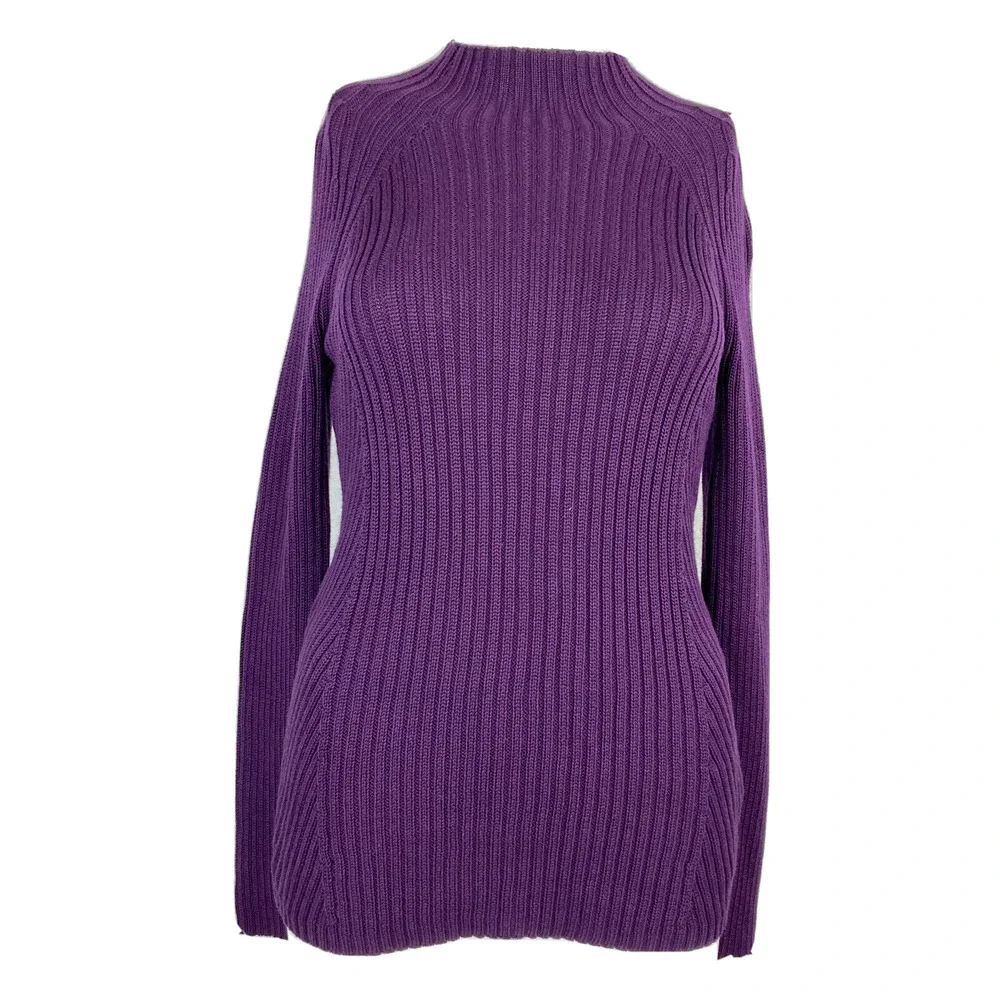 Talbots Sweater Womens Sz S Purple Ribbed Knit Mock Neck Cotton‎ Blend
